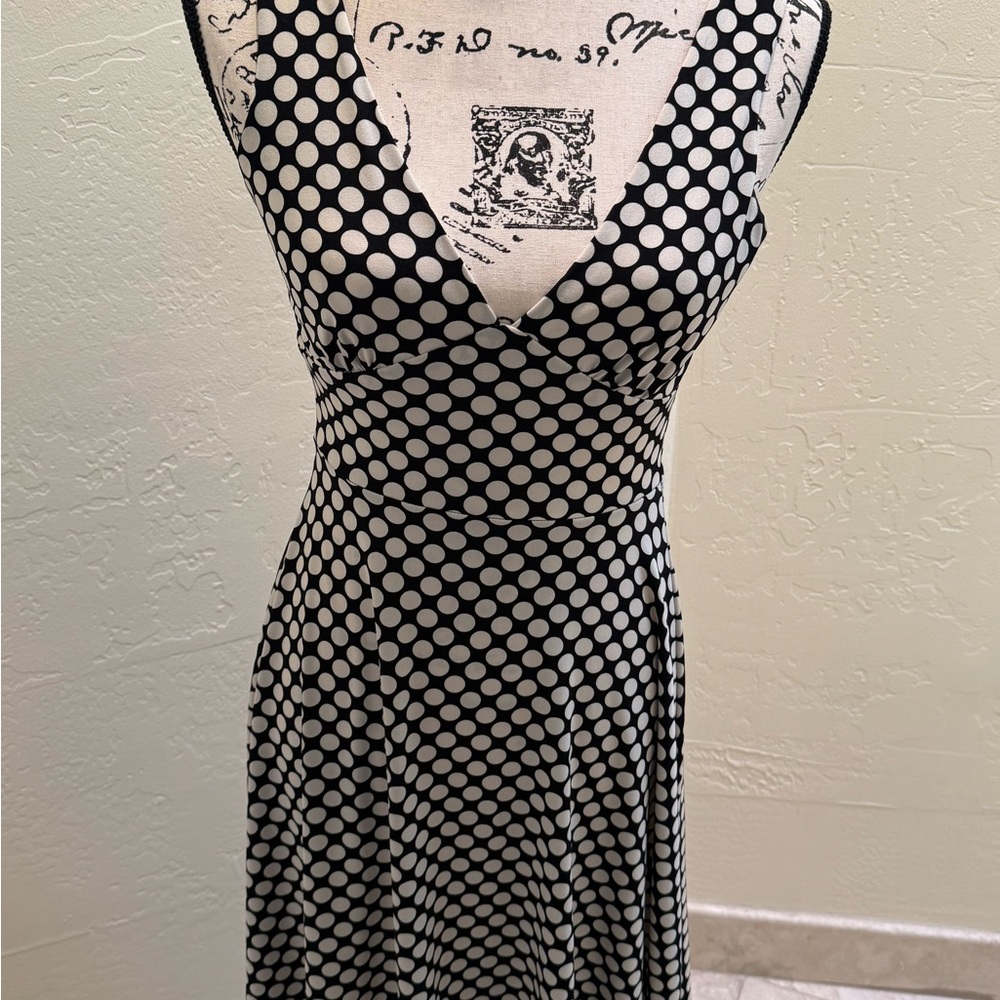 Black and White Fit and Flare V-Neck Midi Dress